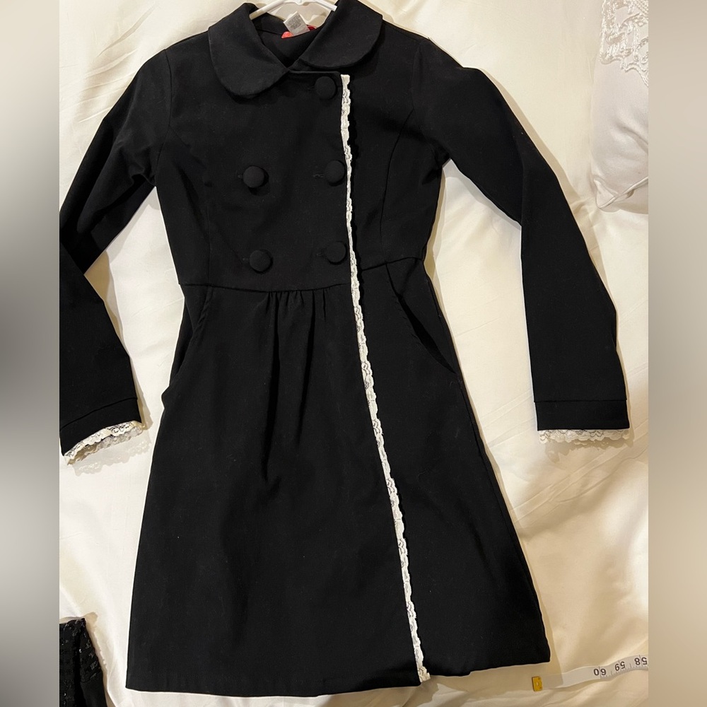 Lux Black Coat with Lace Trim